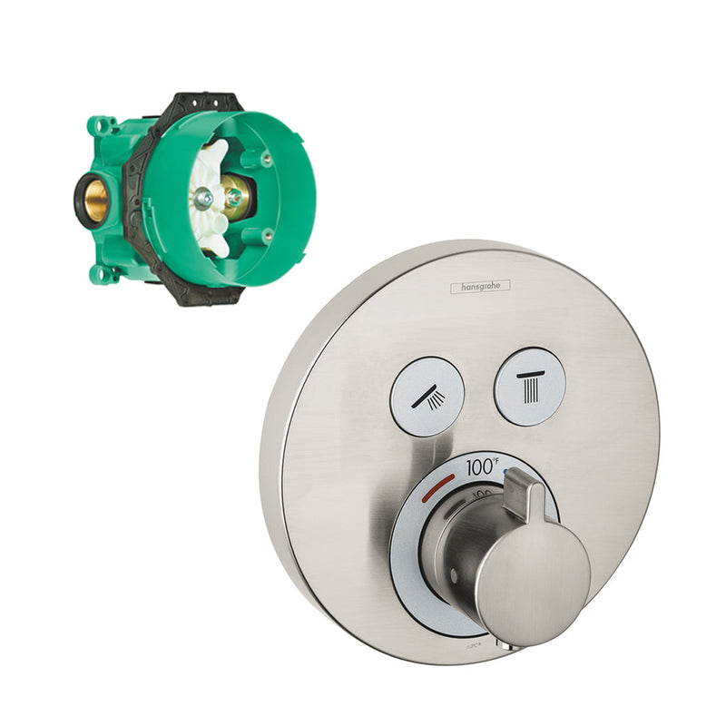 Showerselect S 2 Way Thermostatic Trim Shower Mixer - Wall Mount - 6" Brass/Brushed Nickel