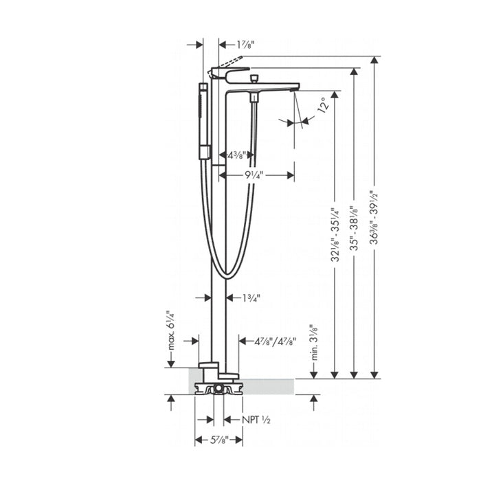 Metropol Tub Faucet with Rough In Valve - Free Standing - 35" Brass/Polished Chrome