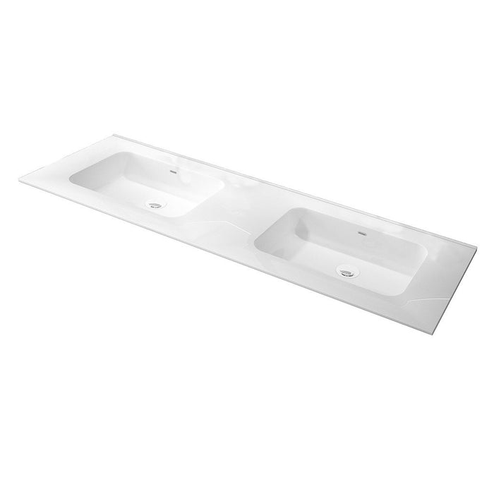 Lyon Double Integrated Vanity Sink - Single Hole - 56" Porcelain/Gloss White