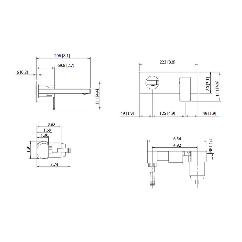 Serie 196 Complete Bathroom Faucet - Single Hole-Wall Mount - 9" Brass/Polished Chrome
