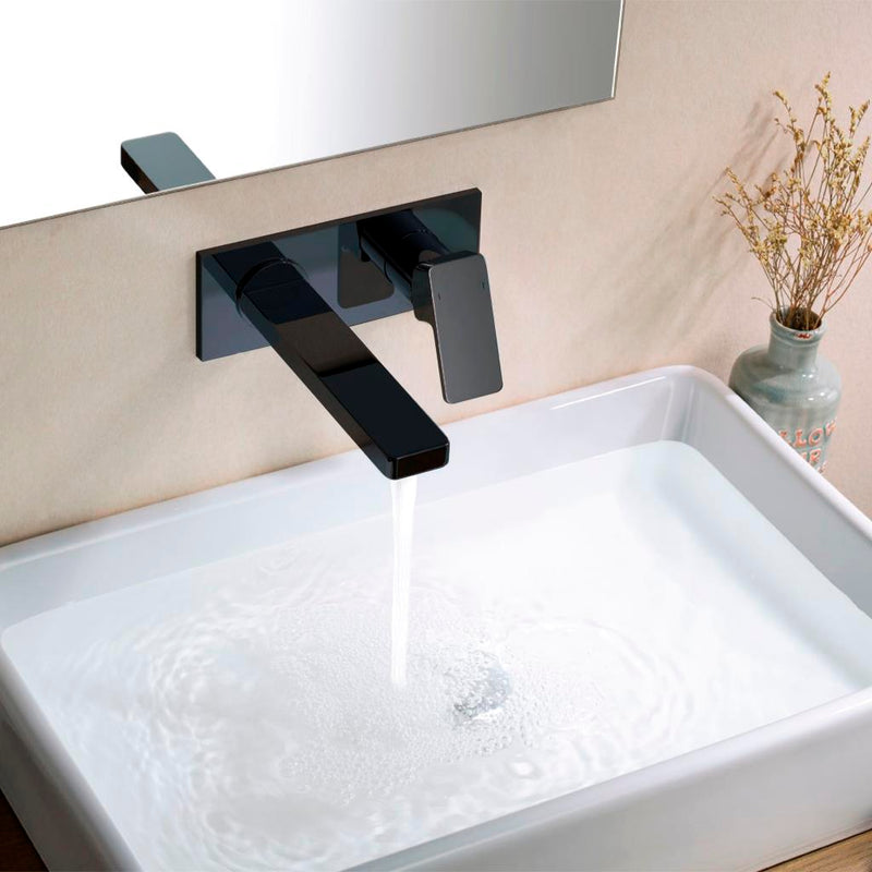 Serie 196 Complete Bathroom Faucet - Single Hole-Wall Mount - 9" Brass/Matt Black