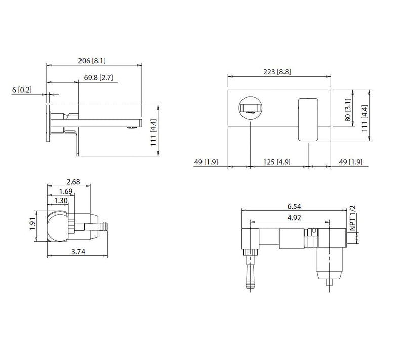 Serie 196 Complete Bathroom Faucet - Single Hole-Wall Mount - 9" Brass/Matt Black