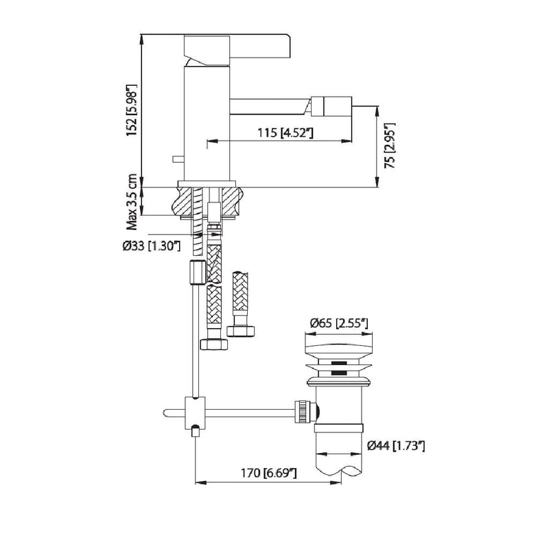 Serie 145 Bidet Faucet - Single Hole - 6" Brass/Polished Chrome