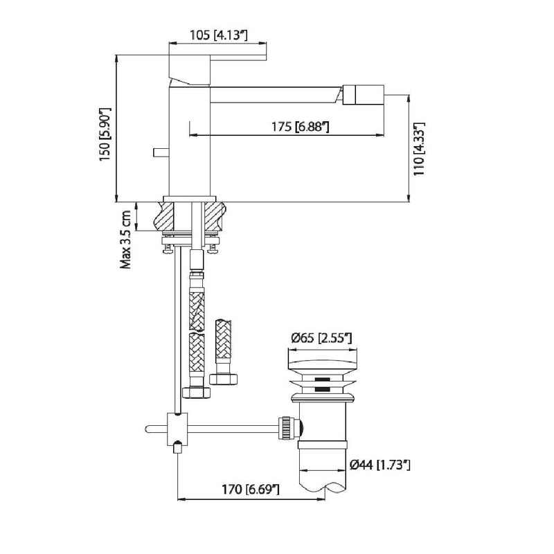 Serie 150 Bidet Faucet - Single Hole - 6" Brass/Polished Chrome