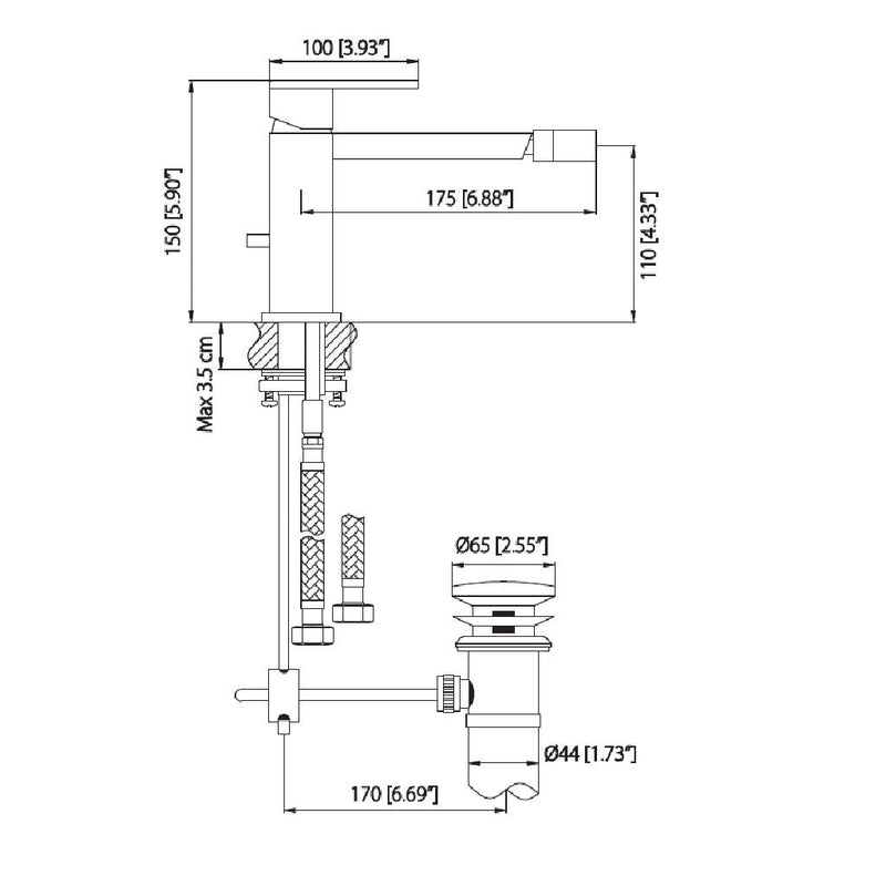 Serie 160 Bidet Faucet - Single Hole - 6" Brass/Polished Chrome
