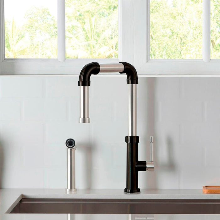 K.1500 Kitchen Faucet - Widespread - " Stainless Steel/Matt Black