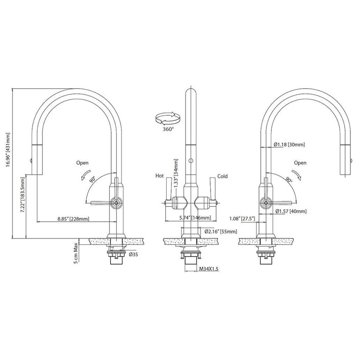 K.1800 Kitchen Faucet - Single Hole - " Stainless Steel/Matt Black