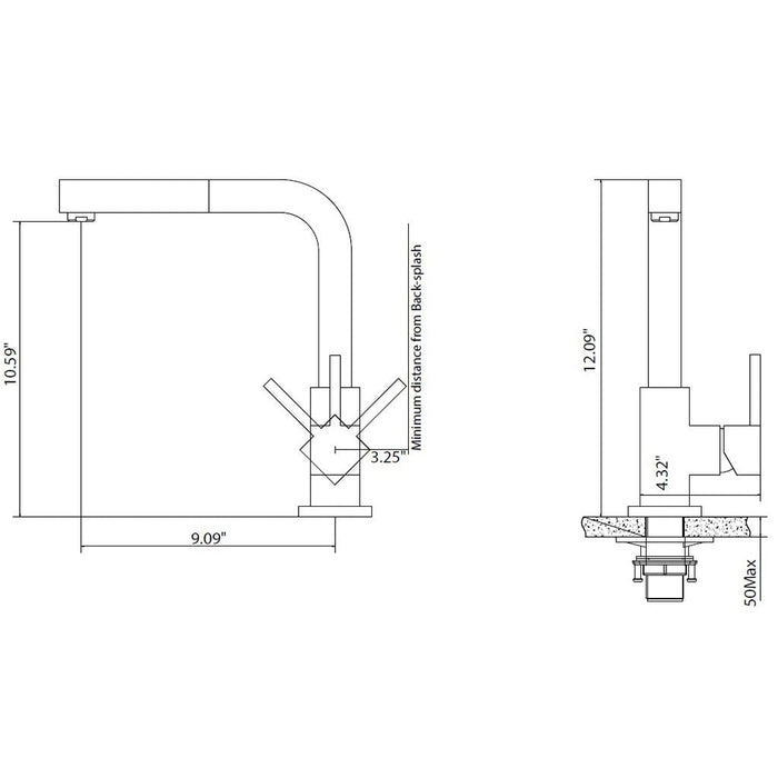 K.1330 Kitchen Faucet - Single Hole - " Stainless Steel/Matt Black