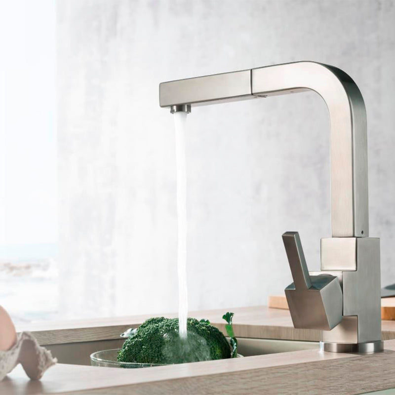 Deus Dual Spray Pull Out Kitchen Faucet - Single Hole - 12" Stainless Steel/Stainless Steel
