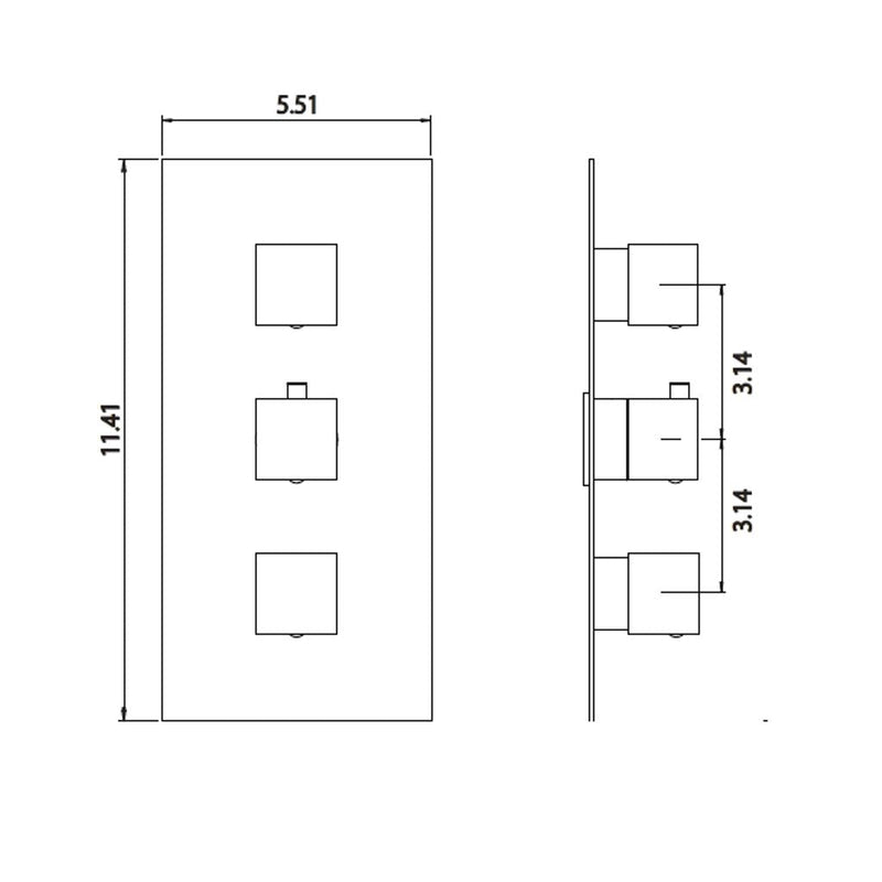 Serie 160 3 Way Thermostatic Shower Mixer - Built-In - 12" Brass/Matt Black
