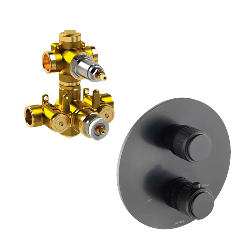 Serie 250 2 Way Thermostatic Shower Mixer - Wall Mount - 7" Brass/Matt Black