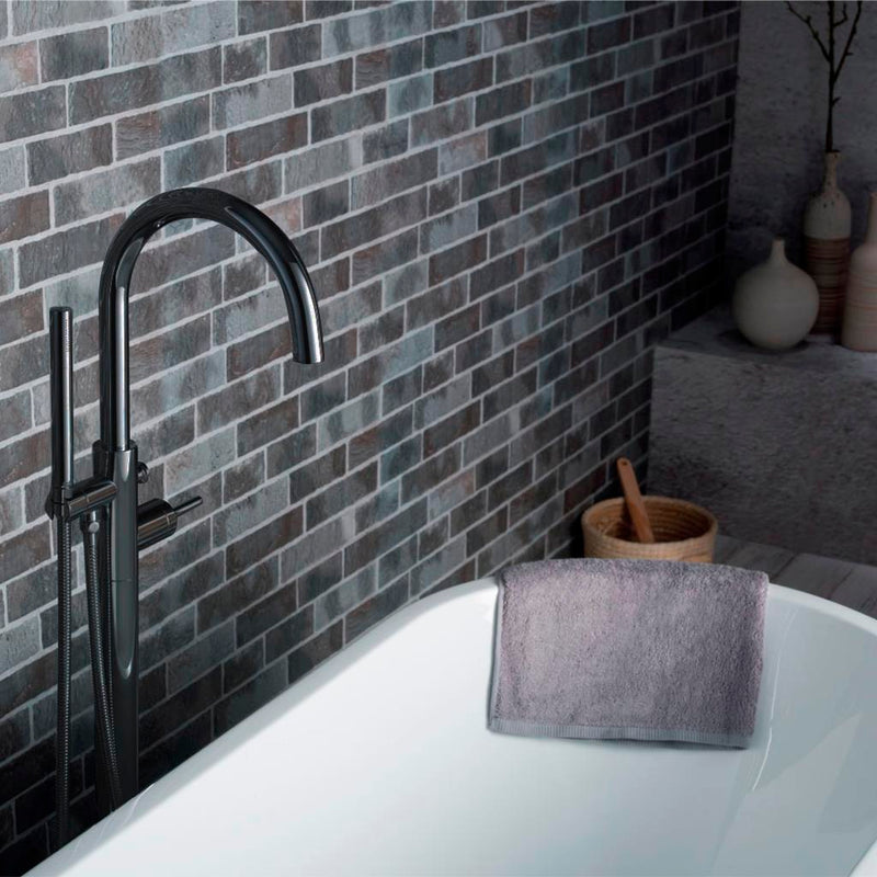 Serie 100 Tub Faucet with Hand Shower – Complete Set - Floor Mount - 46" Brass/Matt Black