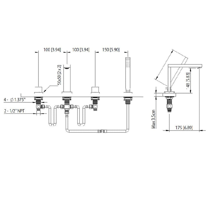 Serie 160 Tub Faucet - Widespread - 7" Brass/Matt Black