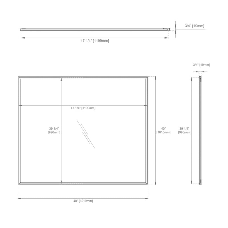 Rohe Square Vanity Mirror - Wall Mount - 48" Brass/Glass/Matt Black