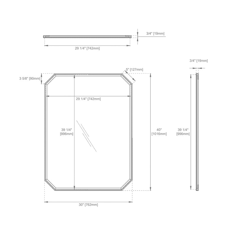 Rohe Octagonal Vanity Mirror - Wall Mount - 30" Brass/Glass/Matt Black