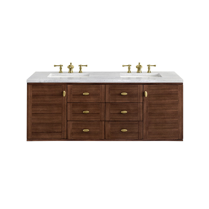 Amberly 6 Drawers And 2 Doors Bathroom Vanity with Solid Surface Sink - Wall Mount - 60" Wood/Walnut