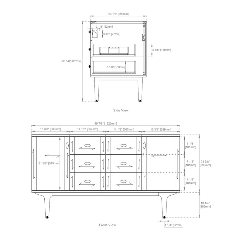 Amberly 6 Drawers And 2 Doors Bathroom Vanity with Solid Surface Sink - Wall Mount - 60" Wood/Walnut