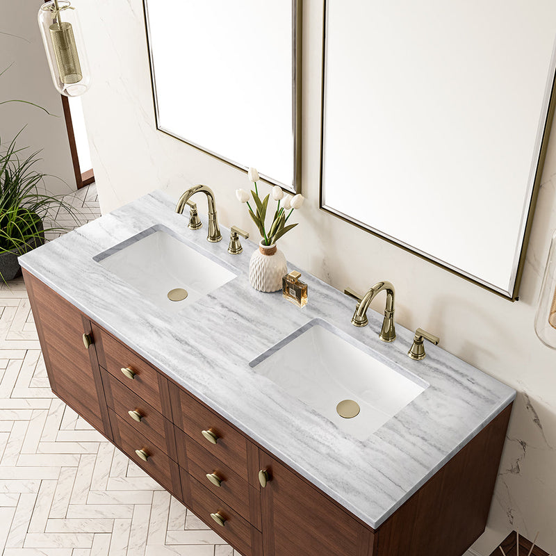 Amberly 6 Drawers And 2 Doors Bathroom Vanity with Solid Surface Sink - Wall Mount - 60" Wood/Walnut