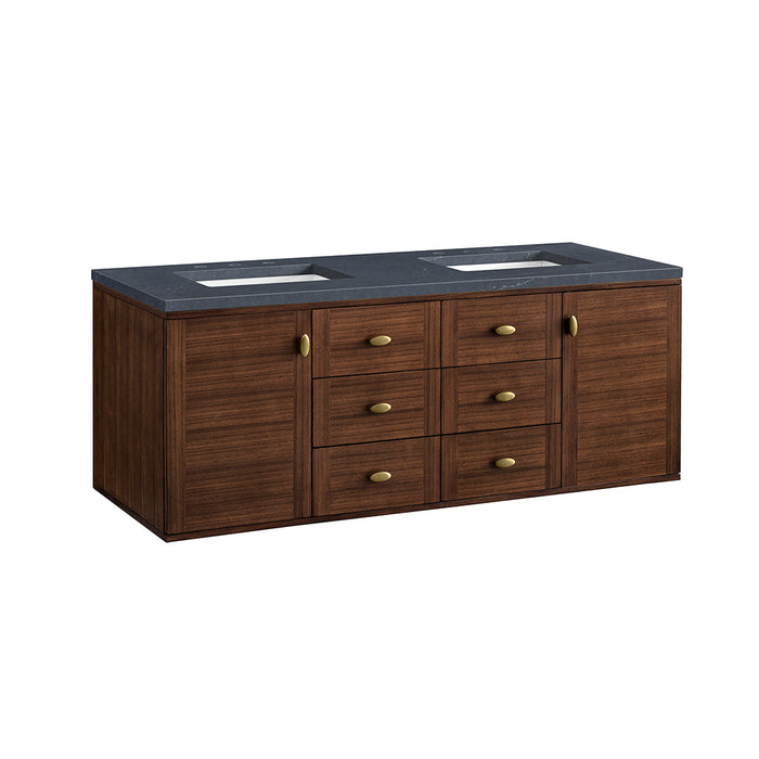 Amberly 6 Drawers And 2 Doors Bathroom Vanity with Quartz Sink - Wall Mount - 60" Wood/Walnut