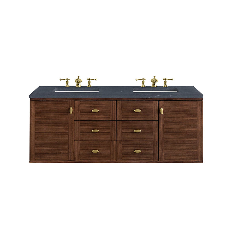 Amberly 6 Drawers And 2 Doors Bathroom Vanity with Quartz Sink - Wall Mount - 60" Wood/Walnut