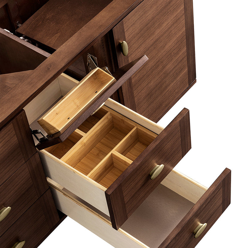 Amberly 6 Drawers And 2 Doors Bathroom Vanity with Quartz Sink - Wall Mount - 60" Wood/Walnut