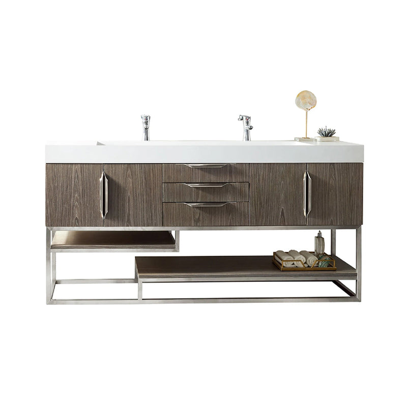 Columbia 4 Doors And 3 Drawers Bathroom Vanity with Stone Sink - Floor Mount - 72" Wood/Steel/Ash Gray/Brushed Nickel - Last Unit Special Offer