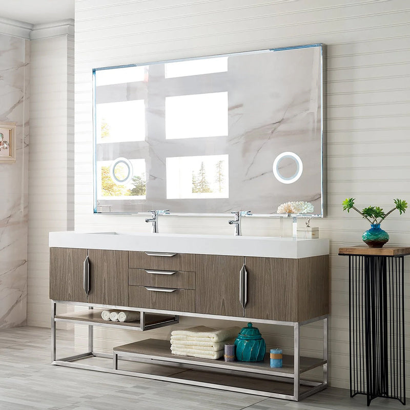 Columbia 4 Doors And 3 Drawers Bathroom Vanity with Stone Sink - Floor Mount - 72" Wood/Steel/Ash Gray/Brushed Nickel - Last Unit Special Offer