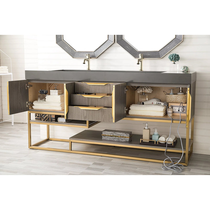 Columbia 4 Doors And 3 Drawers Bathroom Vanity with Stone Sink - Floor Mount - 72" Wood/Steel/Ash Gray/Brushed Nickel - Last Unit Special Offer