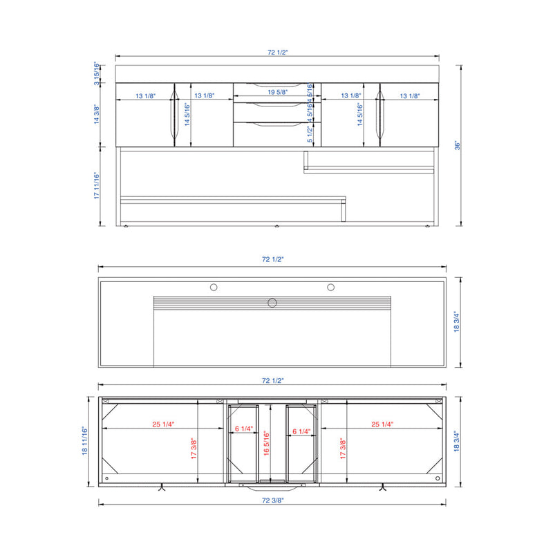 Columbia 4 Doors And 3 Drawers Bathroom Vanity with Stone Sink - Floor Mount - 72" Wood/Steel/Ash Gray/Brushed Nickel - Last Unit Special Offer