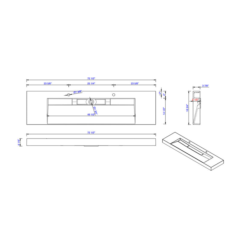 Columbia 4 Doors And 3 Drawers Bathroom Vanity with Stone Sink - Floor Mount - 72" Wood/Steel/Ash Gray/Brushed Nickel - Last Unit Special Offer