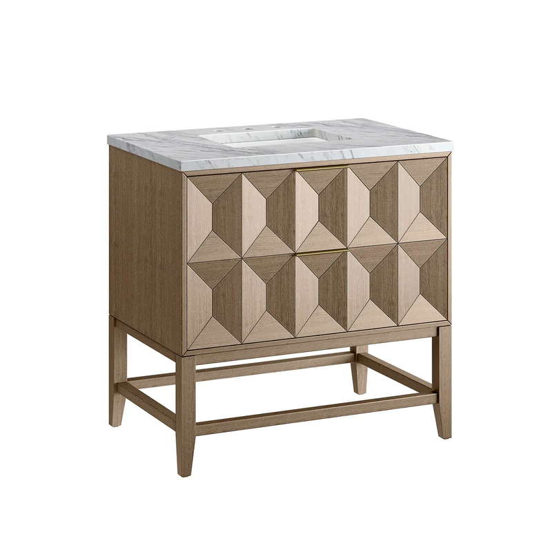 Emmeline 2 Drawers Bathroom Vanity with Solid Surface Sink - Floor Mount - 36" Mdf/Pebble Oak