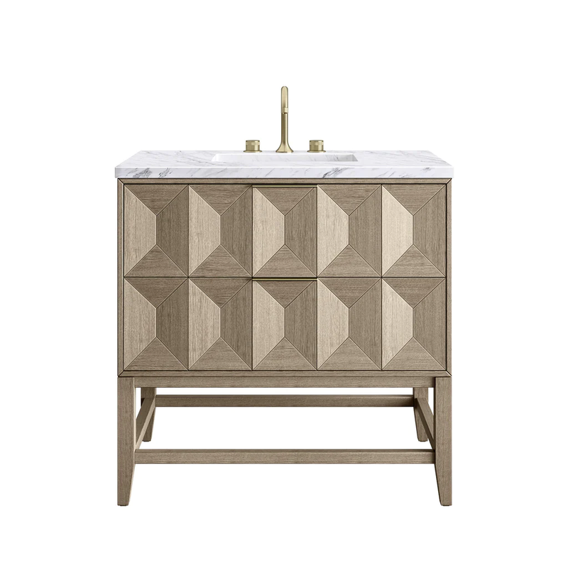 Emmeline 2 Drawers Bathroom Vanity with Solid Surface Sink - Floor Mount - 36" Mdf/Pebble Oak