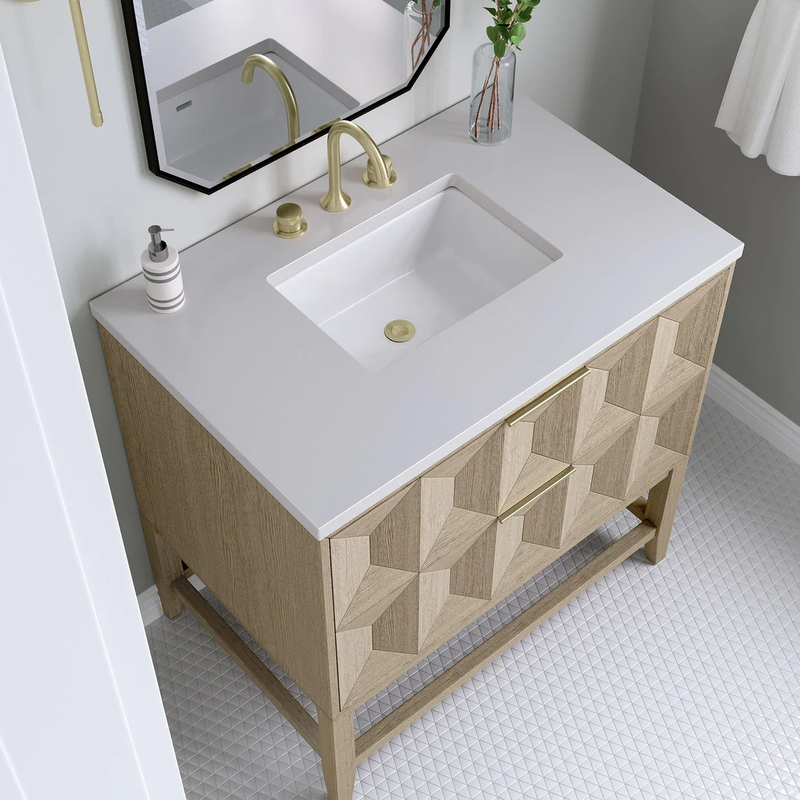 Emmeline 2 Drawers Bathroom Vanity with Solid Surface Sink - Floor Mount - 36" Mdf/Pebble Oak