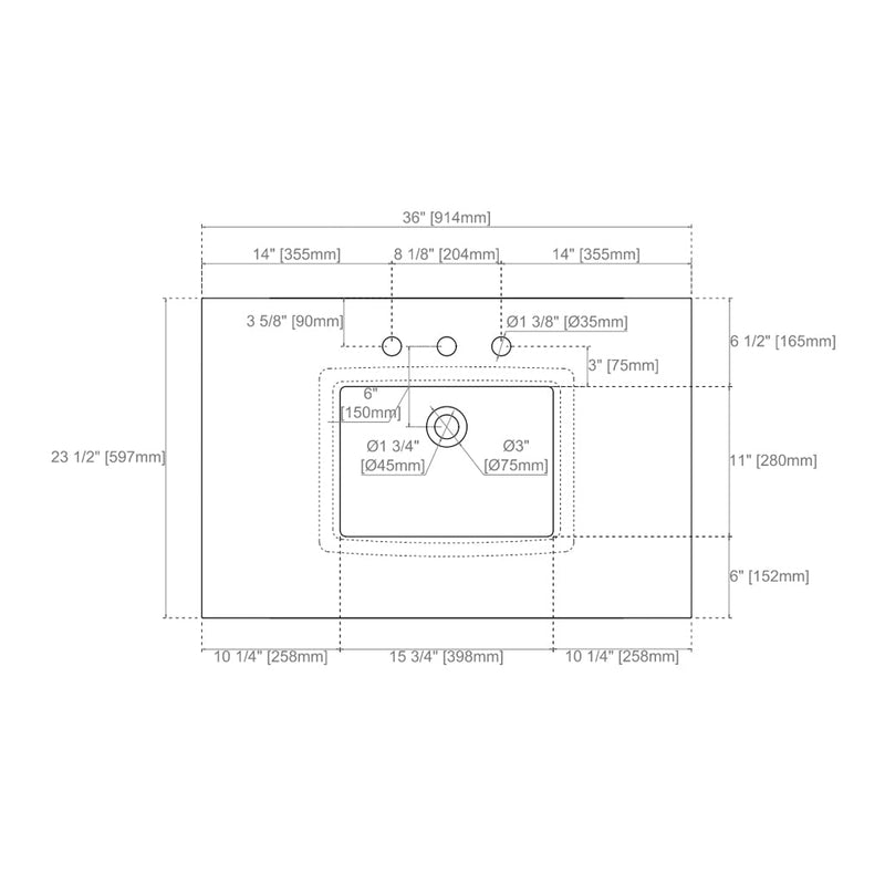 Emmeline 2 Drawers Bathroom Vanity with Solid Surface Sink - Floor Mount - 36" Mdf/Pebble Oak