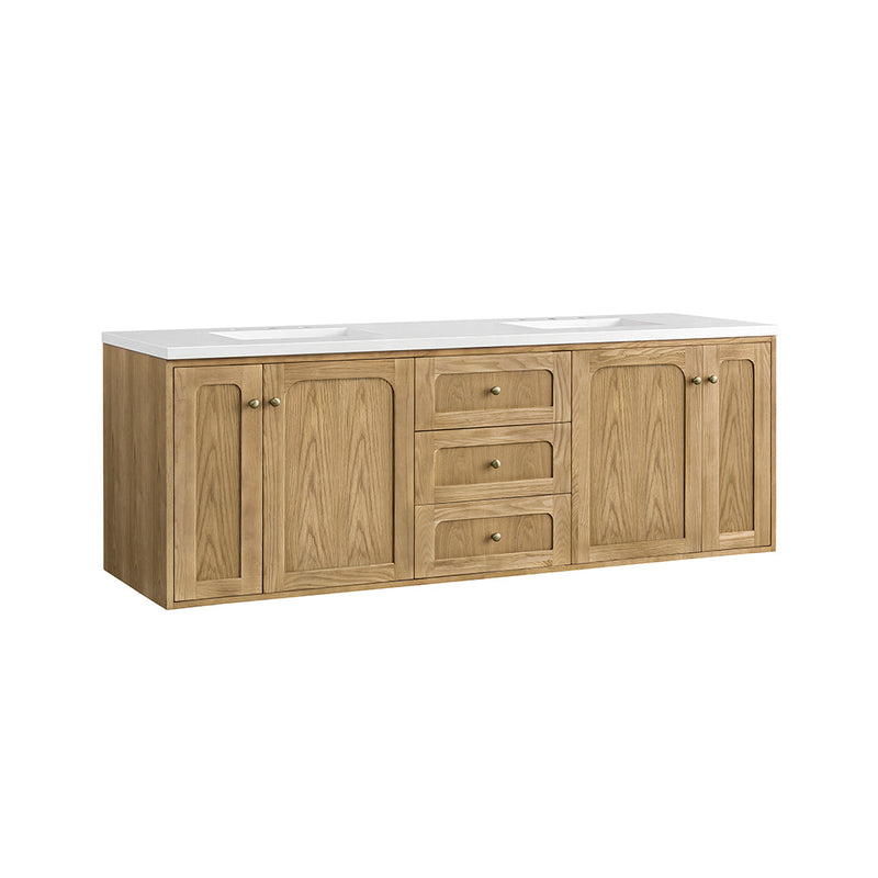 Laurent 3 Drawers And 4 Doors Bathroom Vanity with Quartz Top - Wall Mount - 72" Wood/Light Natural Oak