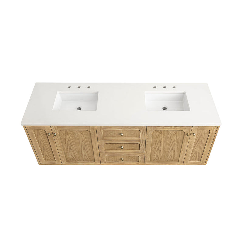 Laurent 3 Drawers And 4 Doors Bathroom Vanity with Quartz Top - Wall Mount - 72" Wood/Light Natural Oak