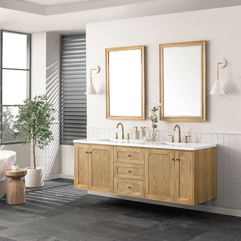 Laurent 3 Drawers And 4 Doors Bathroom Vanity with Quartz Top - Wall Mount - 72" Wood/Light Natural Oak