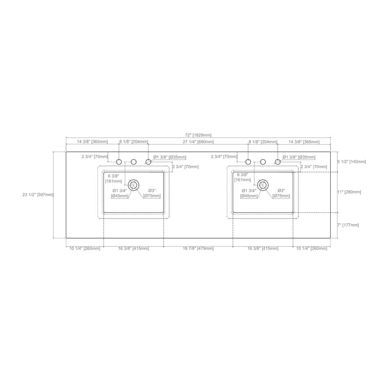Laurent 3 Drawers And 4 Doors Bathroom Vanity with Quartz Top - Wall Mount - 72" Wood/Light Natural Oak
