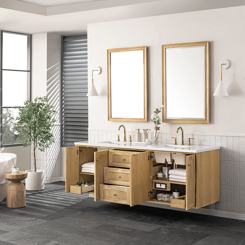 Laurent 3 Drawers And 4 Doors Bathroom Vanity with Quartz Top - Wall Mount - 72" Wood/Light Natural Oak