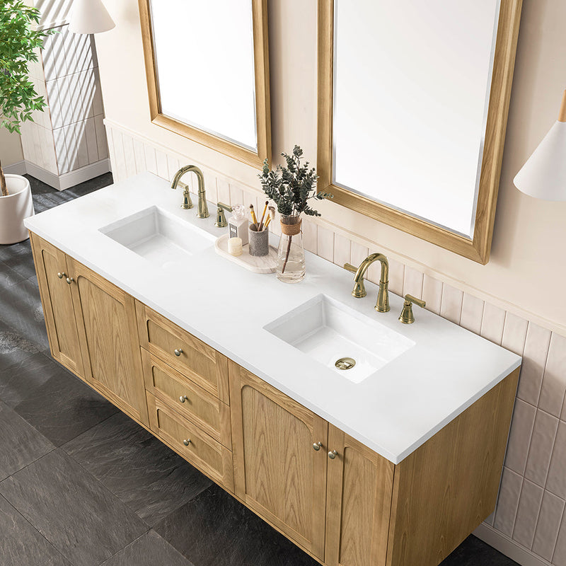 Laurent 3 Drawers And 4 Doors Bathroom Vanity with Quartz Top - Wall Mount - 72" Wood/Light Natural Oak