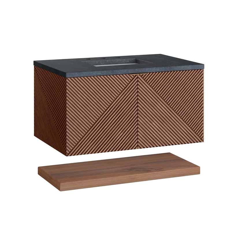 Marcello 2 Doors Bathroom Vanity with Quartz Sink - Wall Mount - 36" Wood/Chestnut