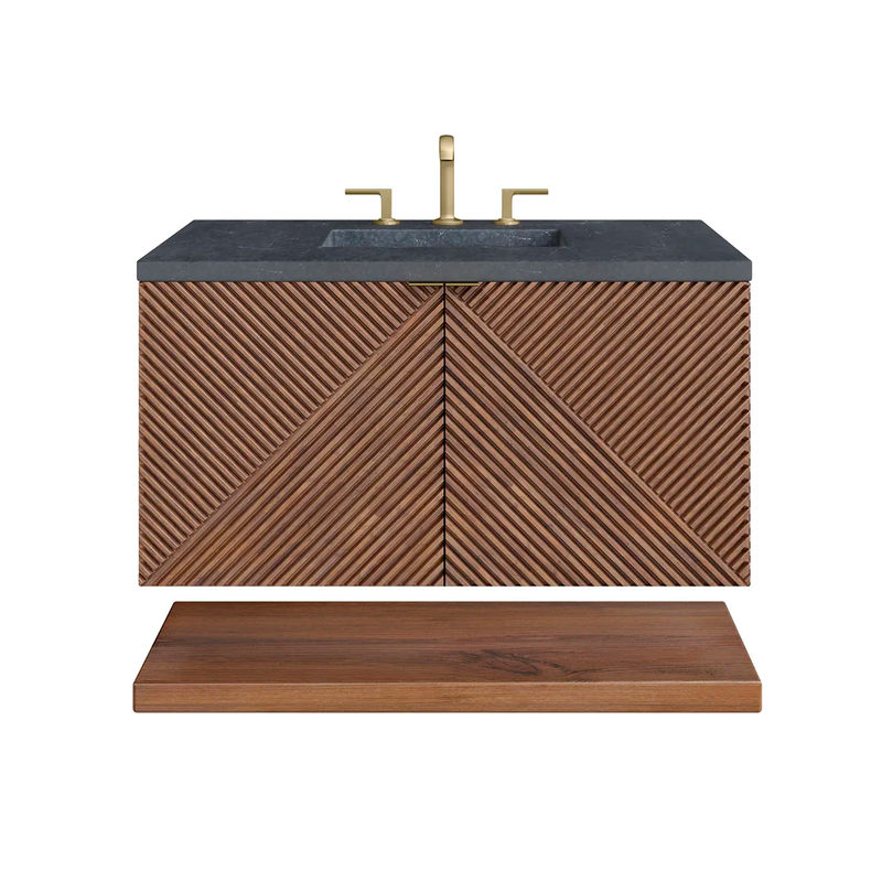 Marcello 2 Doors Bathroom Vanity with Quartz Sink - Wall Mount - 36" Wood/Chestnut