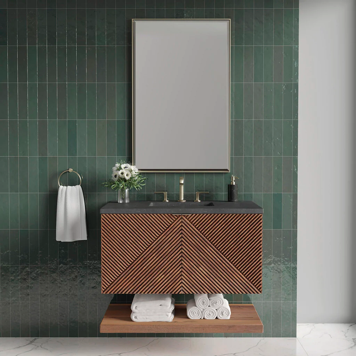 Marcello 2 Doors Bathroom Vanity with Quartz Sink - Wall Mount - 36" Wood/Chestnut