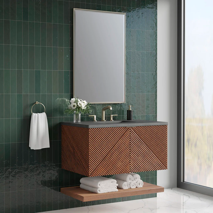 Marcello 2 Doors Bathroom Vanity with Quartz Sink - Wall Mount - 36" Wood/Chestnut