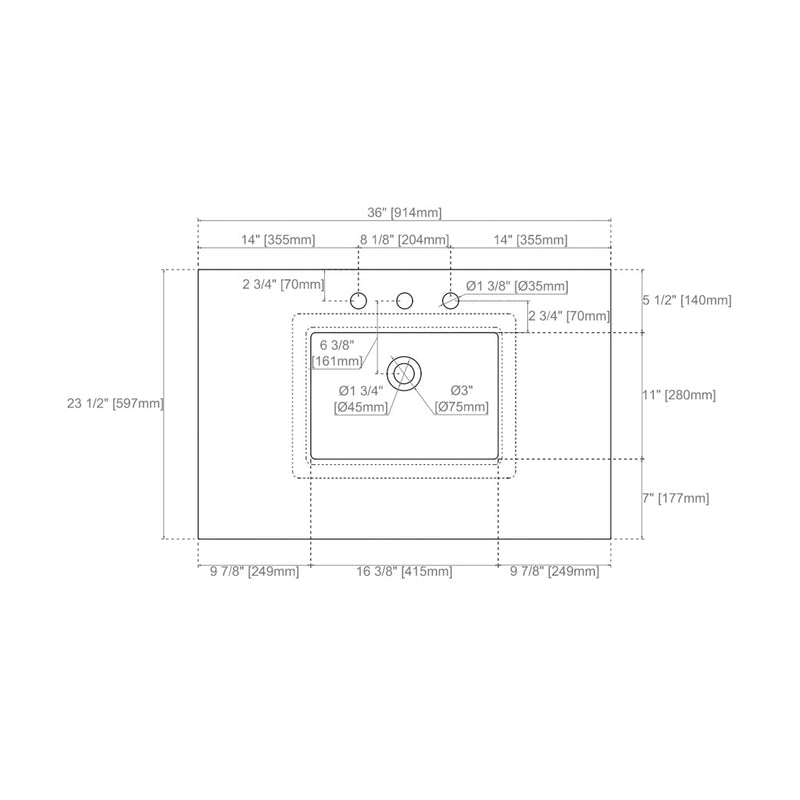 Marcello 2 Doors Bathroom Vanity with Quartz Sink - Wall Mount - 36" Wood/Chestnut