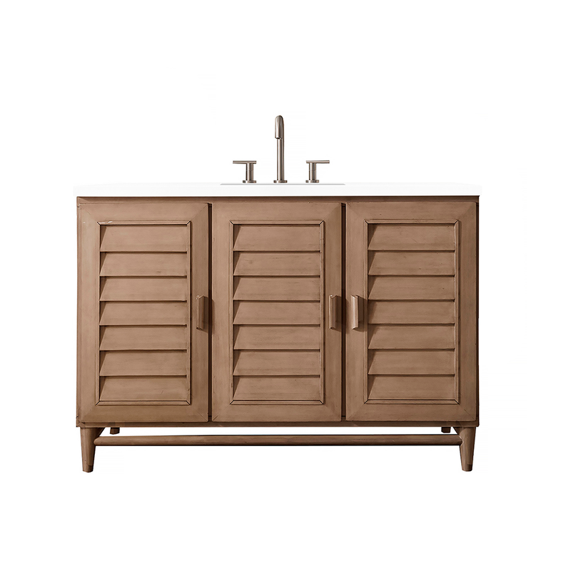 Portland 3 Doors and 7 Drawers Bathroom Vanity with Quartz Sink - Floor Mount - 48" Wood/Whitewashed Walnut - Last Unit Special Offer
