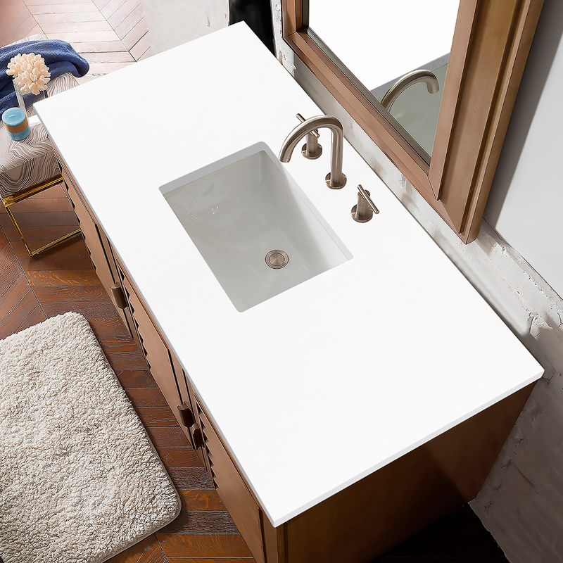 Portland 3 Doors and 7 Drawers Bathroom Vanity with Quartz Sink - Floor Mount - 48" Wood/Whitewashed Walnut - Last Unit Special Offer