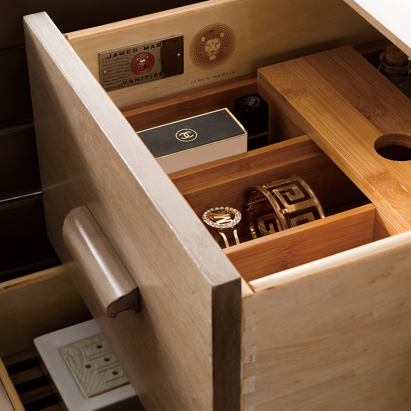 Portland 3 Doors and 7 Drawers Bathroom Vanity with Quartz Sink - Floor Mount - 48" Wood/Whitewashed Walnut - Last Unit Special Offer