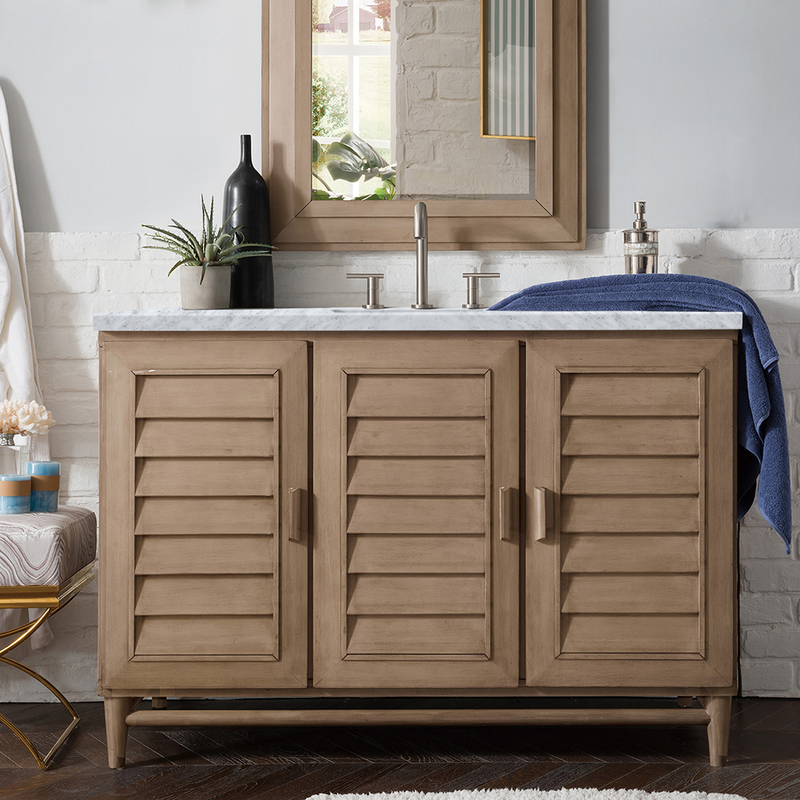Portland 3 Door and 7 Drawers Bathroom Vanity with Carrara Sink - Floor Mount - 48" Wood/Whitewashed Walnut