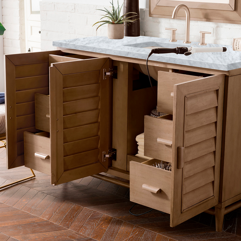 Portland 3 Door and 7 Drawers Bathroom Vanity with Carrara Sink - Floor Mount - 48" Wood/Whitewashed Walnut